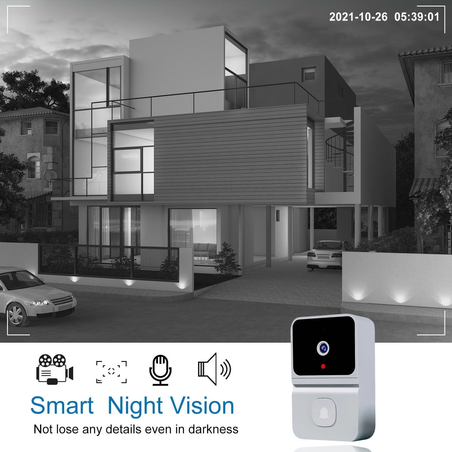 Mini Smart Video Doorbell – 480P Wide-Angle Security Camera with Two-Way Audio, Motion Detection & Night Vision – Black