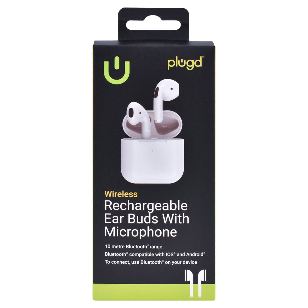 PLUGD Bluetooth Rechargeable Earbuds with Built-In Microphone – Wireless & Compact Design