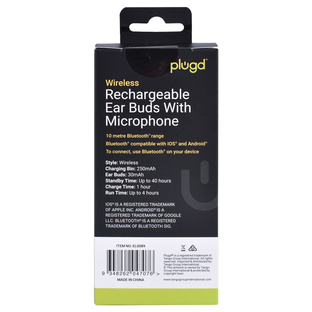 PLUGD Bluetooth Rechargeable Earbuds with Built-In Microphone – Wireless & Compact Design