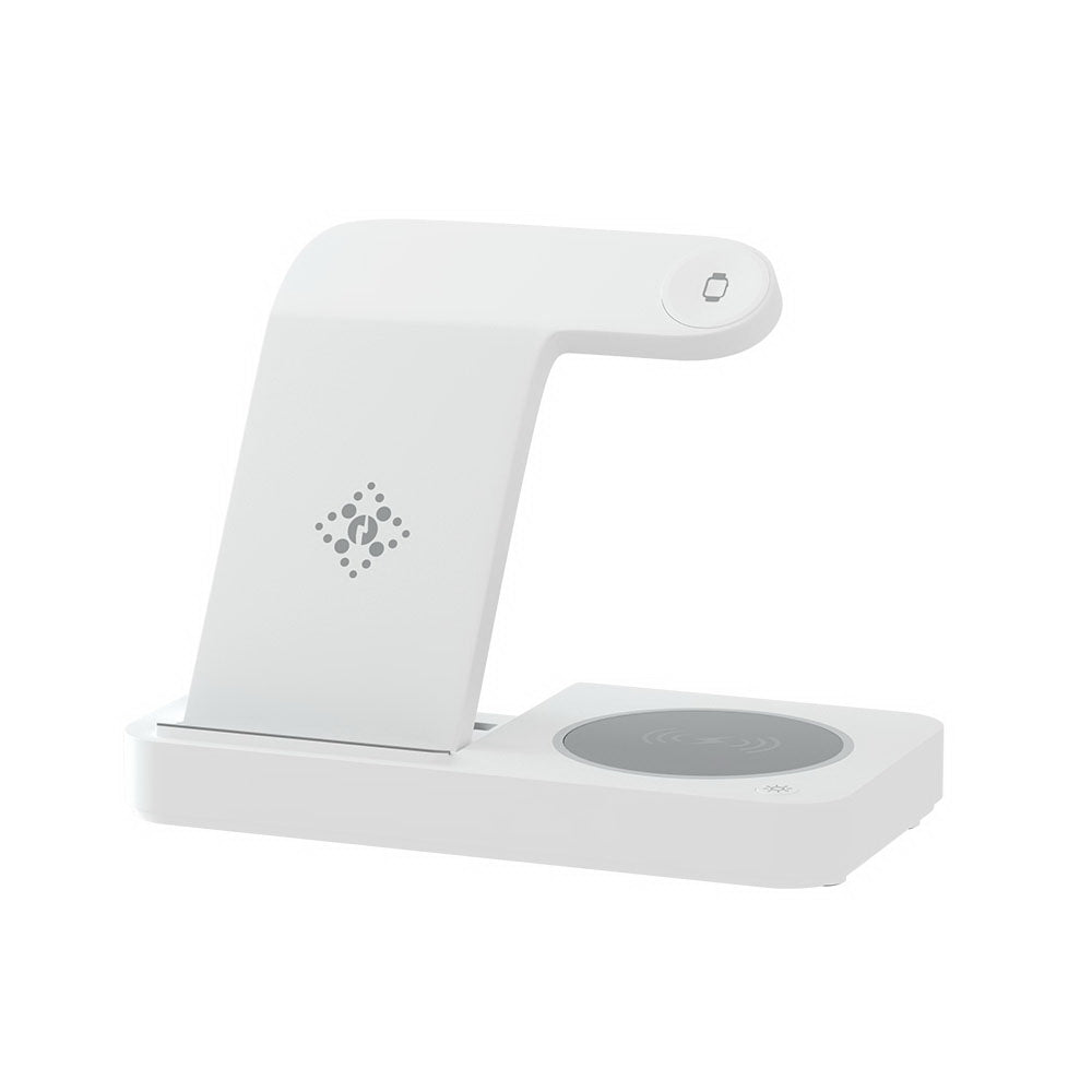 Devanti 4-in-1 Wireless Charging Dock – Fast Charger for Phone, Watch, Earbuds & Stylus – White"