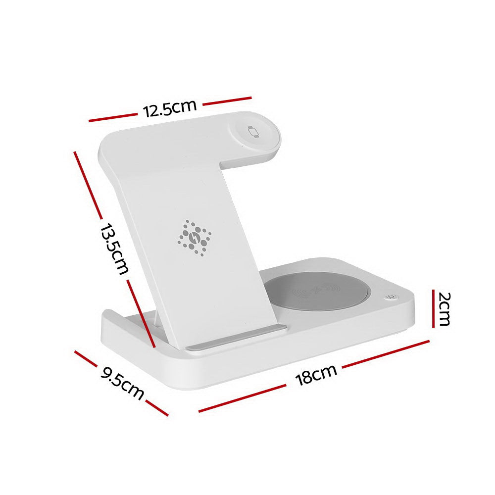 Devanti 4-in-1 Wireless Charging Dock – Fast Charger for Phone, Watch, Earbuds & Stylus – White"